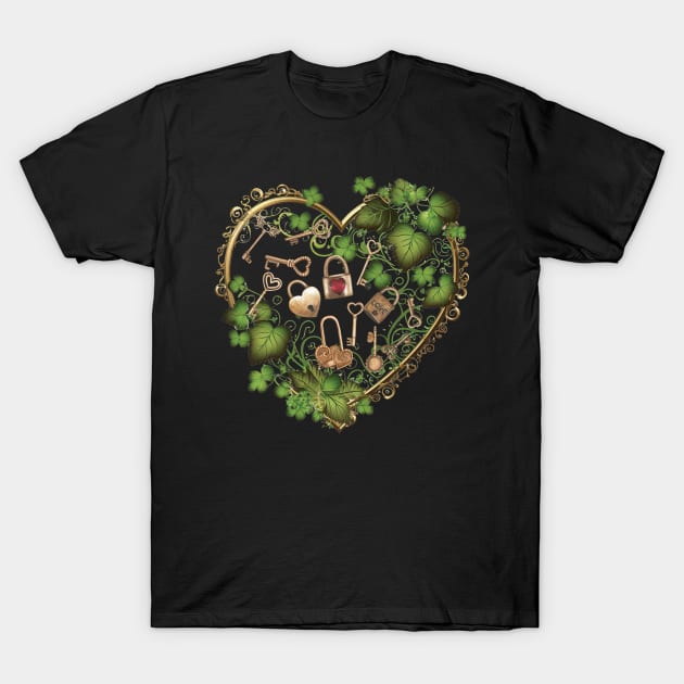 Locks of Love - Vintage Keys in a Celtic Floral Heart T-Shirt by The Angry Gnome